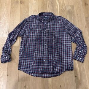 Lands’ End Plaid Red Blue White Long Sleeve Button Down Shirt Size XXL
